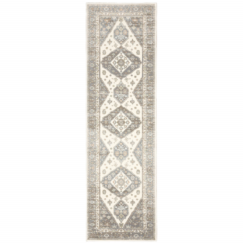 2' X 8' Grey Pink And Brown Oriental Power Loom Stain Resistant Runner Rug