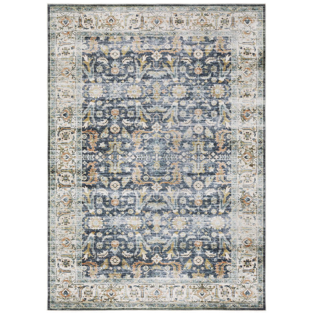 4' X 6' Blue Gold Rust Ivory And Olive Oriental Printed Stain Resistant Non Skid Area Rug