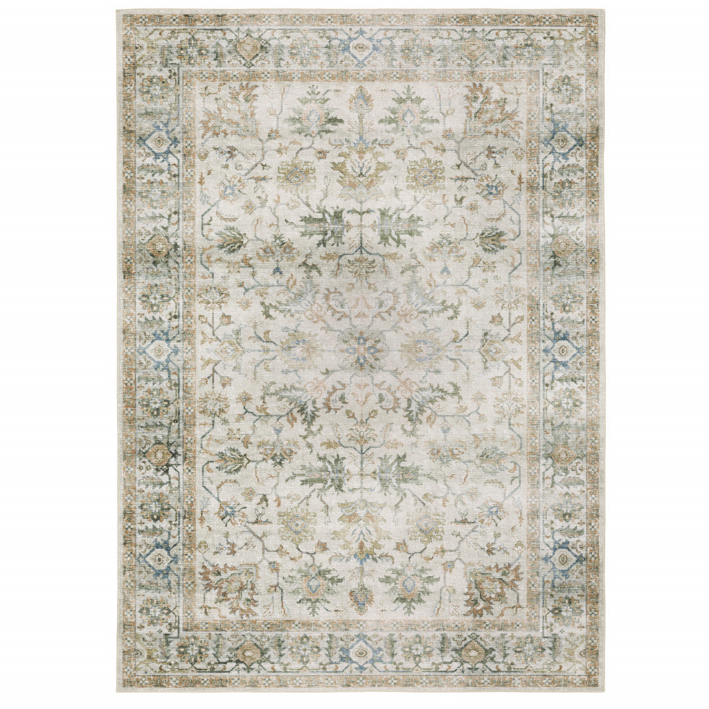 7' X 10' Ivory Oriental Printed Non Skid Area Rug