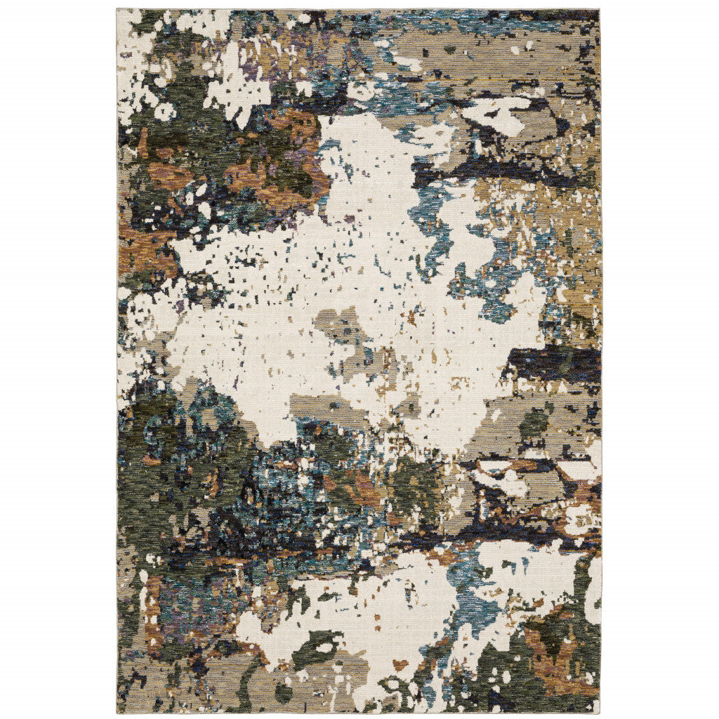 2' X 3' Green Gold And Blue Abstract Power Loom Stain Resistant Area Rug