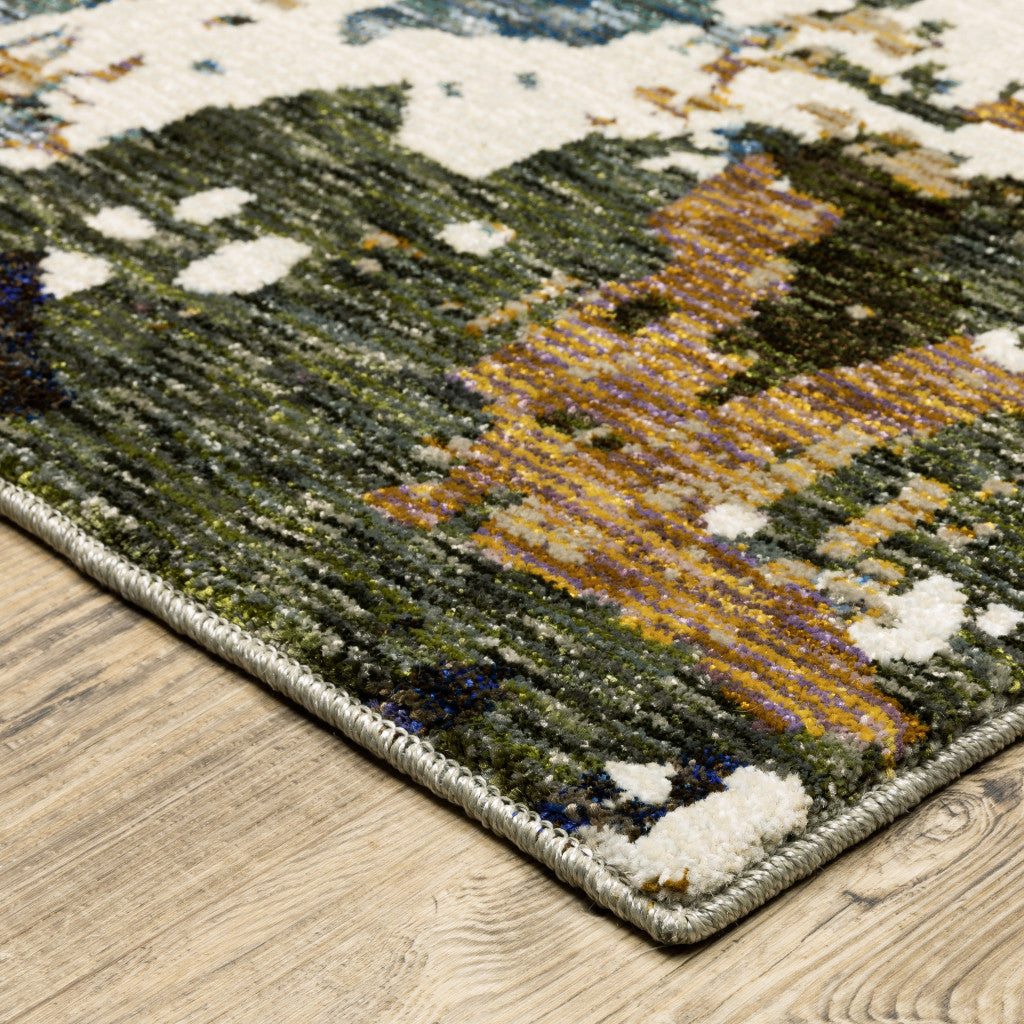 6' X 9' Green Gold And Blue Abstract Power Loom Stain Resistant Area Rug