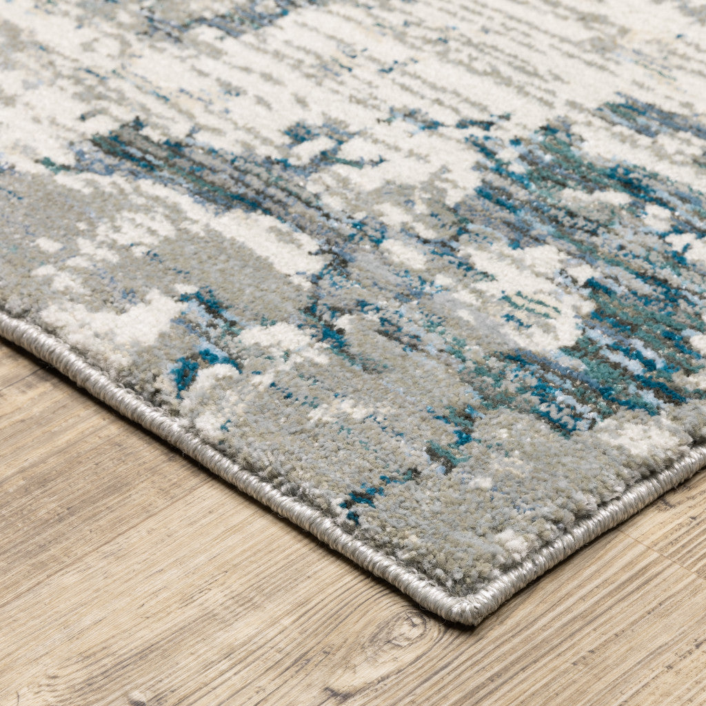 2' X 10' Blue Beige And Teal Abstract Power Loom Stain Resistant Runner Rug