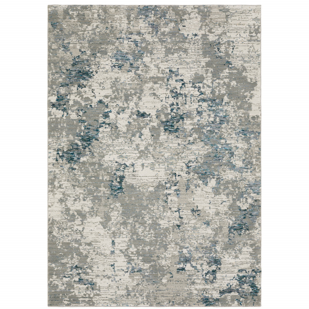 3' X 5' Blue Beige And Teal Abstract Power Loom Stain Resistant Area Rug