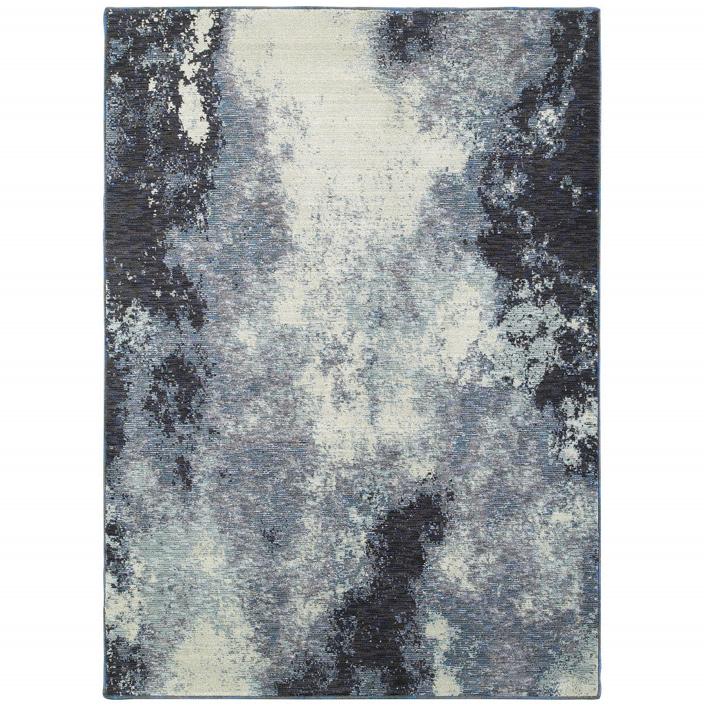 8' X 10' Navy And Ivory Abstract Power Loom Stain Resistant Area Rug