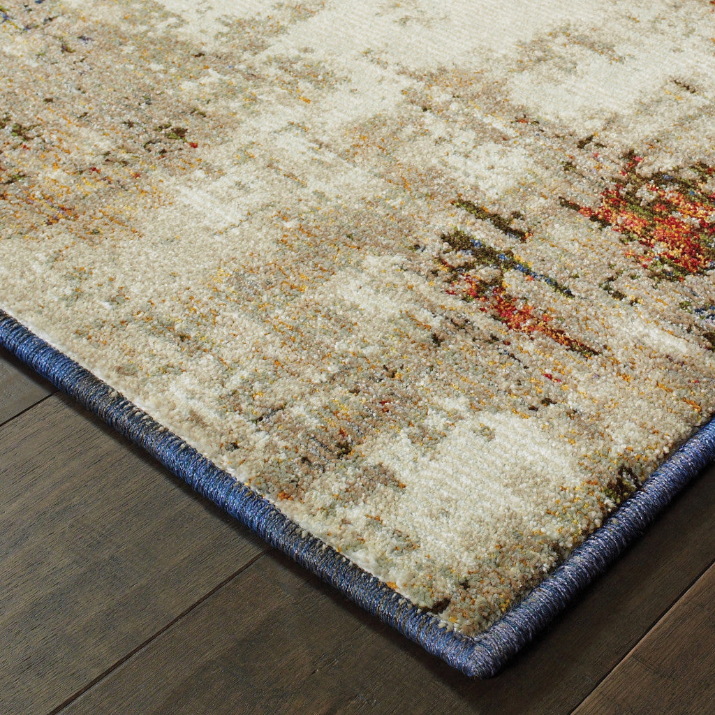 5' X 7' Beige Tan Brown Blue Purple Red Orange Gold And Green Abstract Power Loom Stain Resistant Area Rug