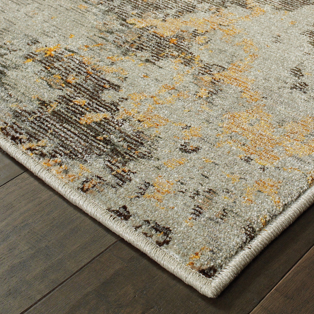 2' X 8' Grey And Gold Abstract Power Loom Stain Resistant Runner Rug