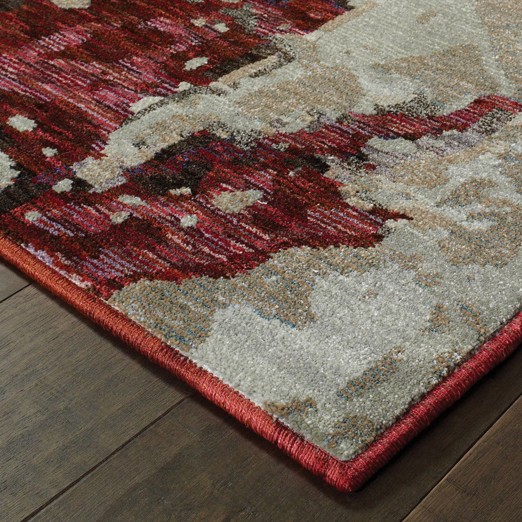 2' X 3' Red And Beige Abstract Power Loom Stain Resistant Area Rug