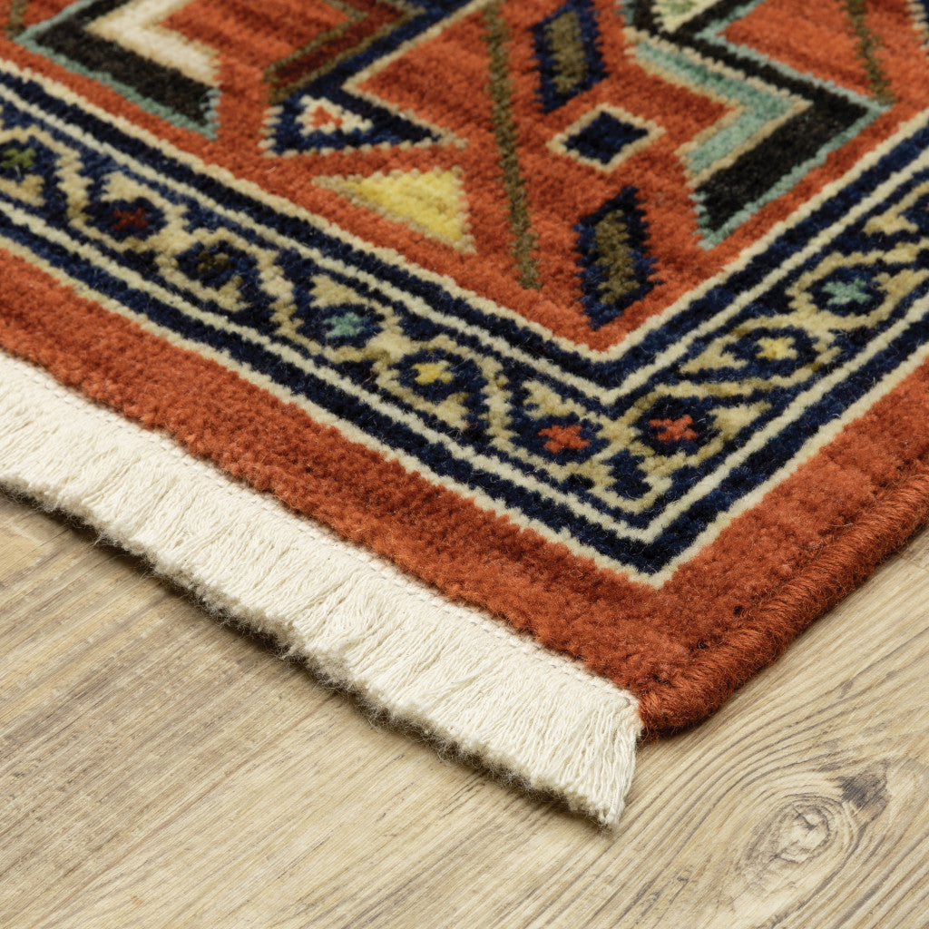 2' X 10' Blue And Red Oriental Power Loom Runner Rug With Fringe