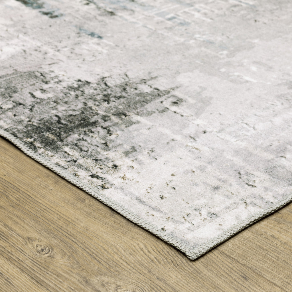 5' X 7' Gray And White Abstract Printed Stain Resistant Non Skid Area Rug