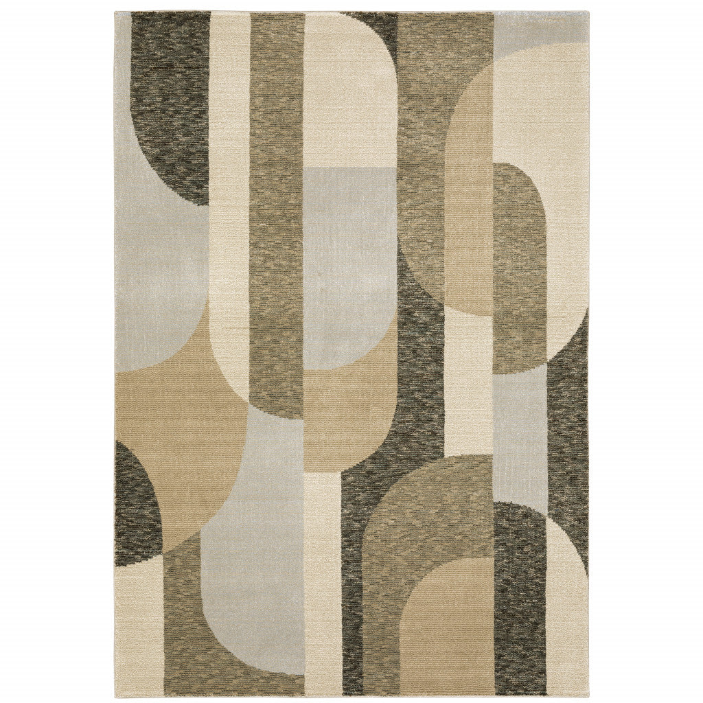 5' X 7' Brown And Ivory Geometric Power Loom Area Rug