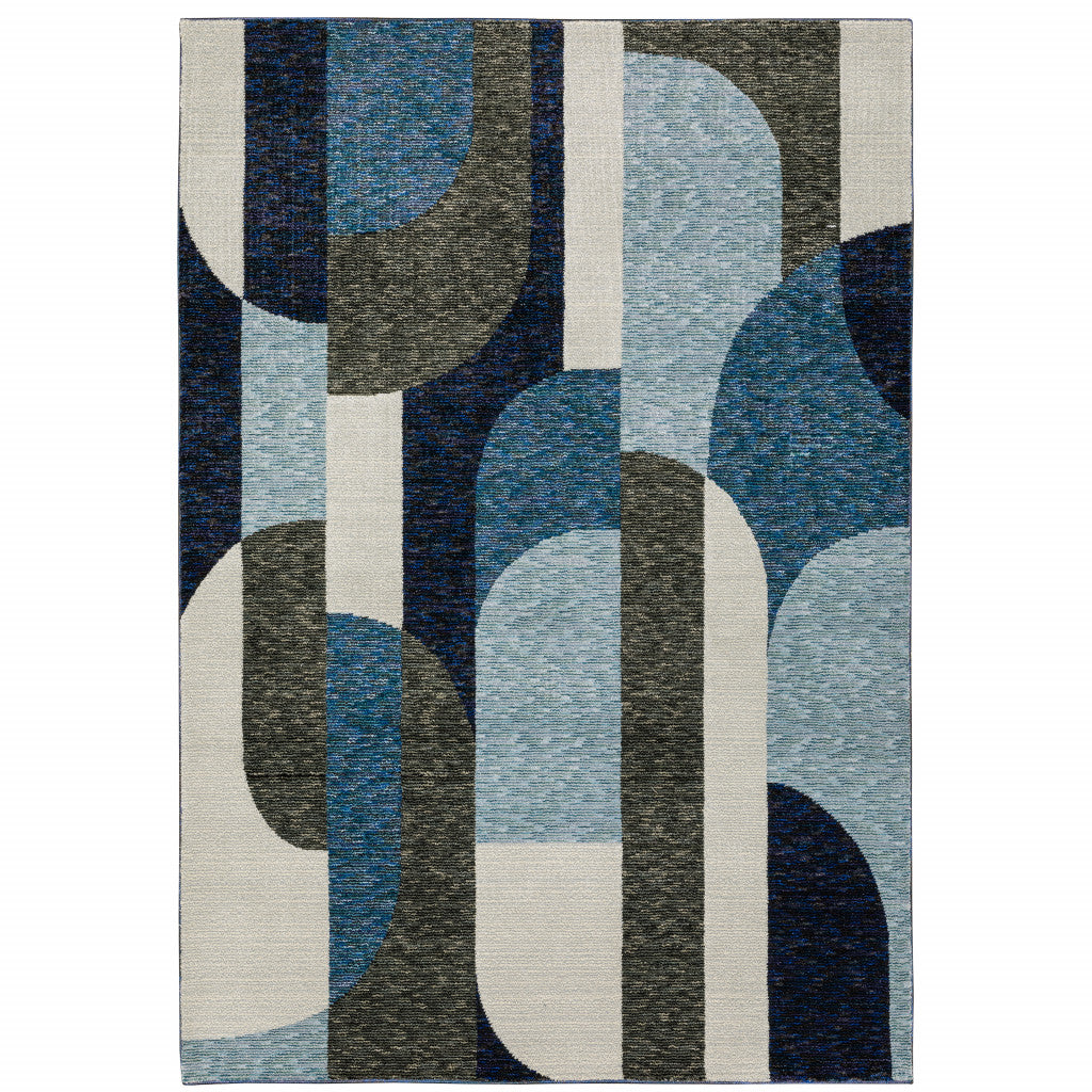 5' X 7' Blue And Gray Geometric Power Loom Area Rug