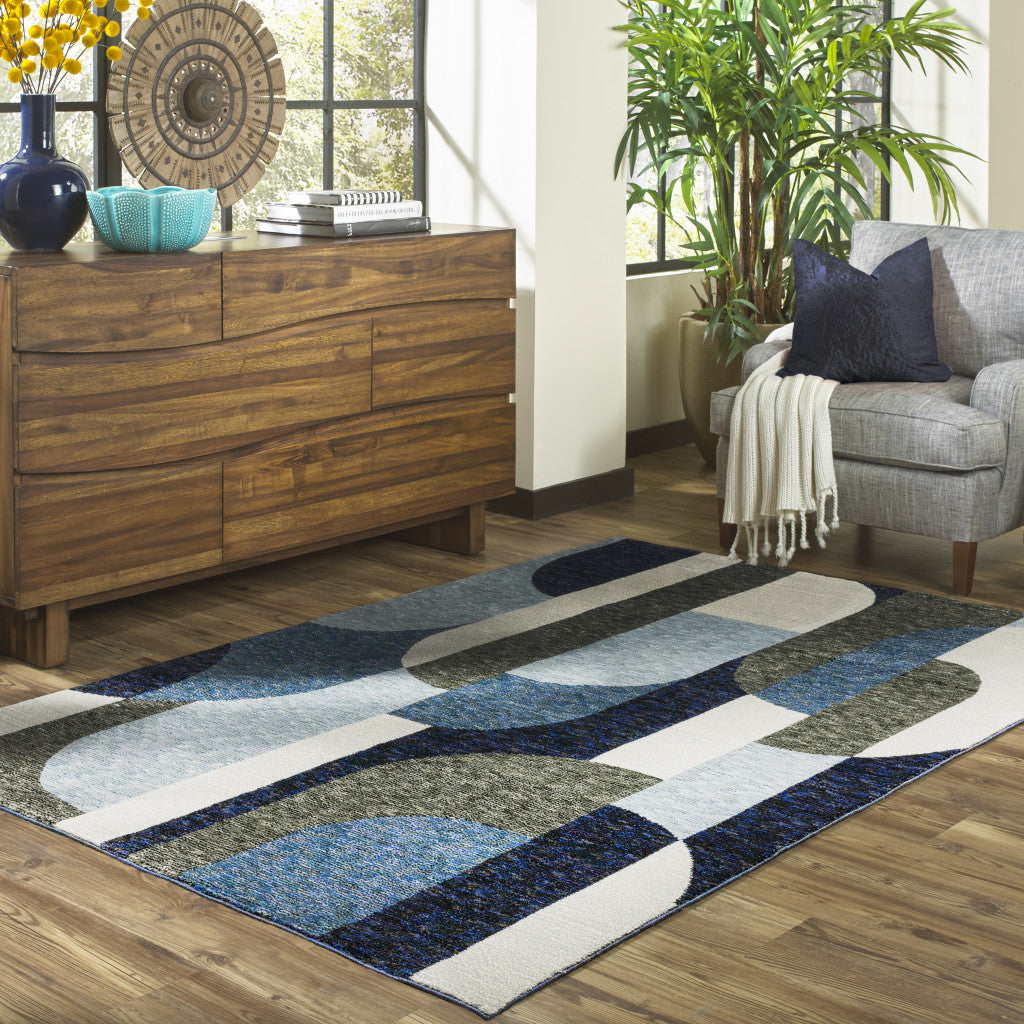 5' X 7' Blue And Gray Geometric Power Loom Area Rug