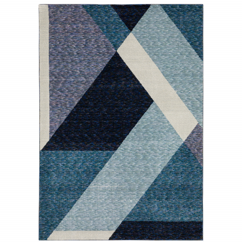 8' X 11' Blue Purple Grey And Teal Geometric Power Loom Area Rug