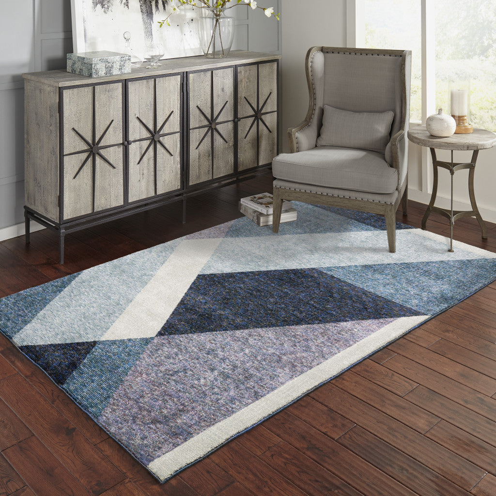 8' X 11' Blue Purple Grey And Teal Geometric Power Loom Area Rug