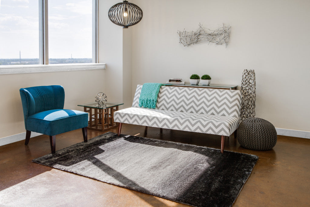 4' X 6' Black And Gray Shag Tufted Handmade Area Rug