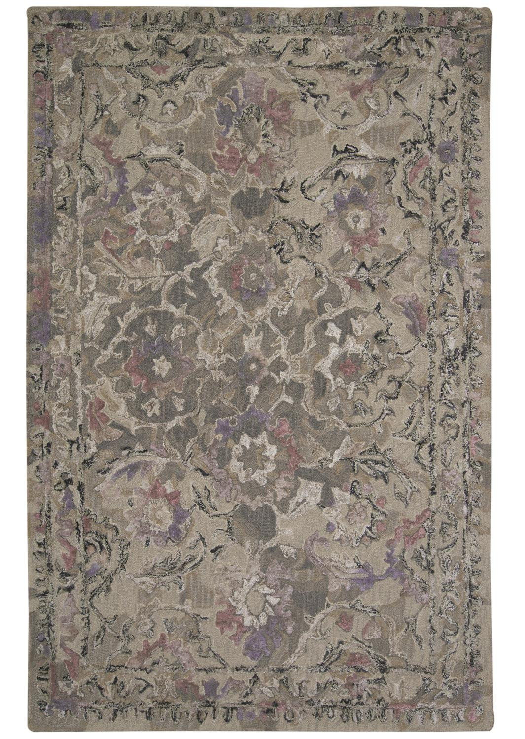 5' X 8' Taupe Gray And Purple Wool Abstract Tufted Handmade Stain Resistant Area Rug