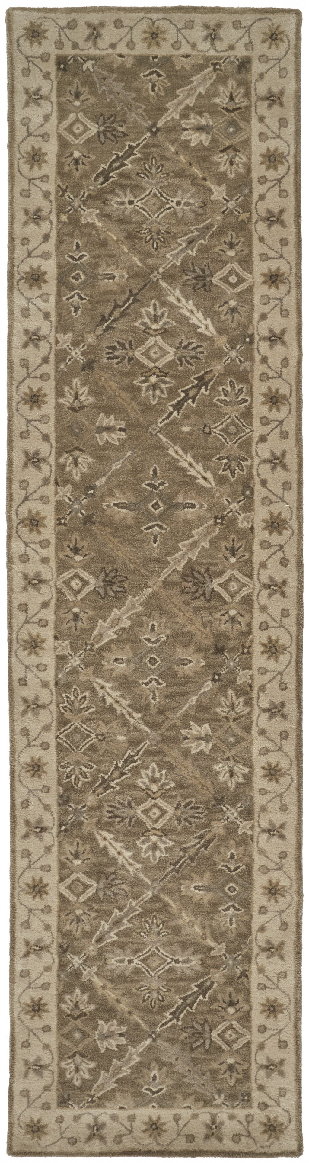 4' X 6' Green Brown And Taupe Wool Paisley Tufted Handmade Stain Resistant Area Rug