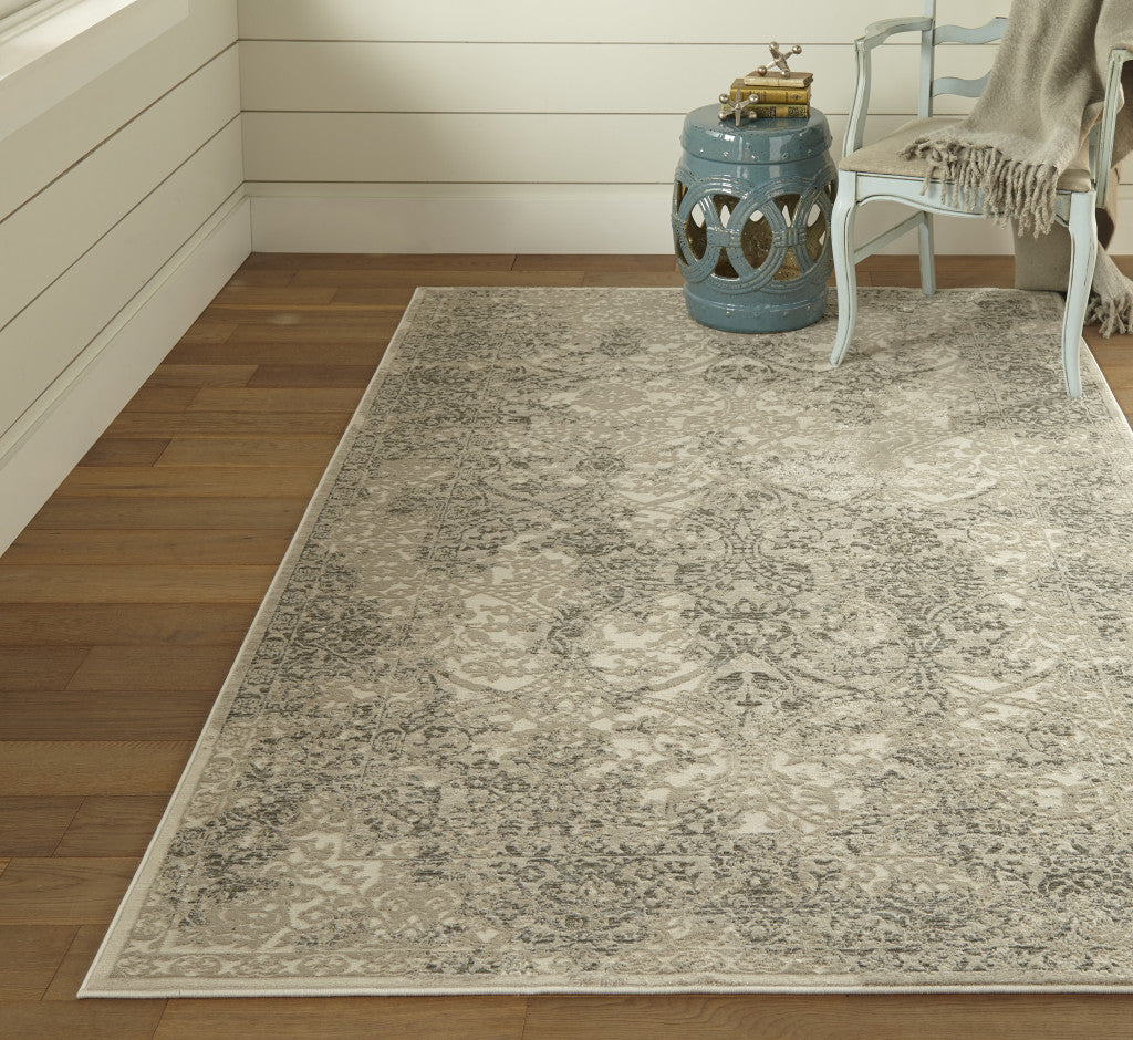 10' X 13' Ivory Gray And Black Abstract Stain Resistant Area Rug