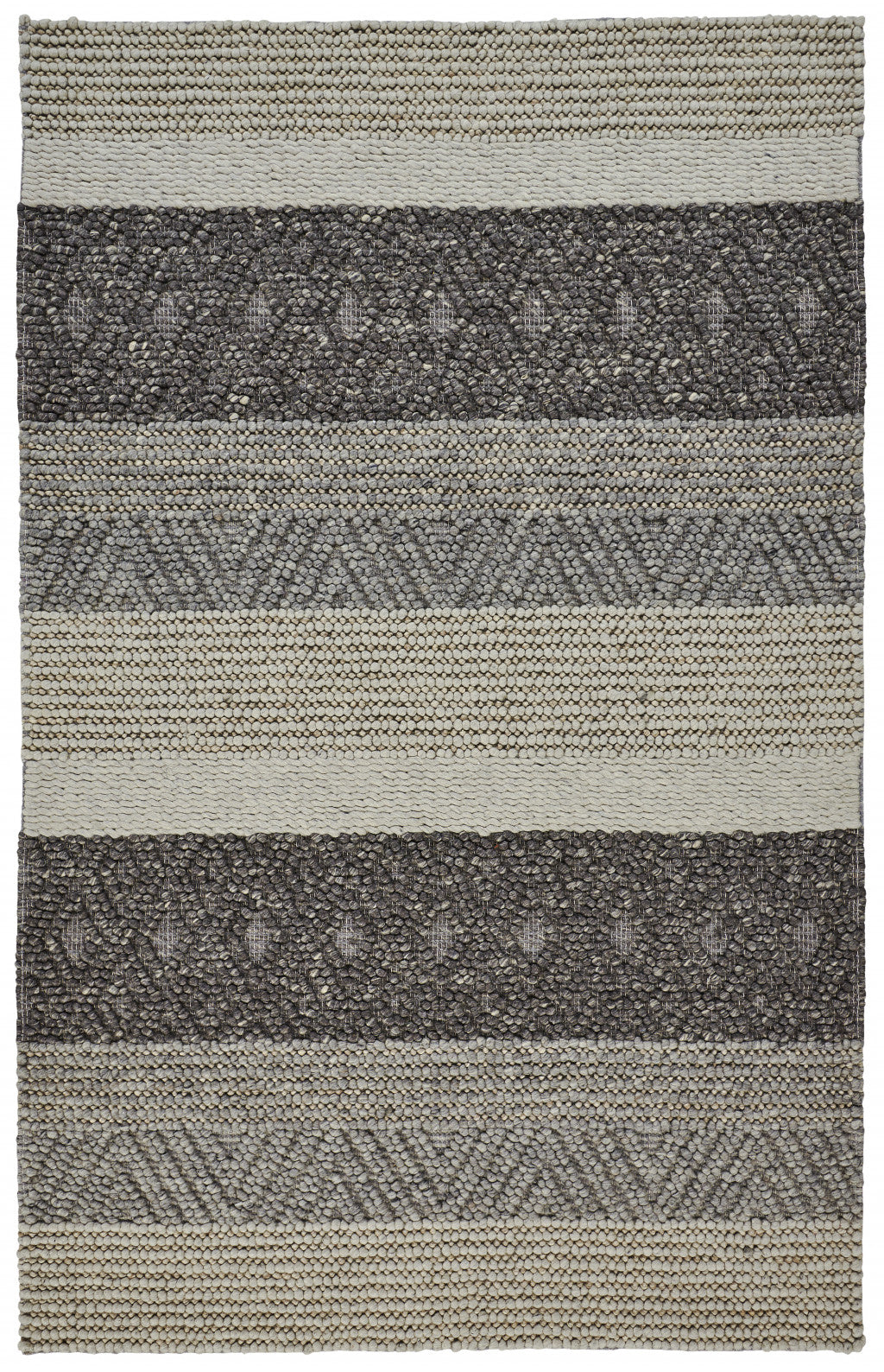 8' X 11' Gray Taupe And Tan Wool Striped Hand Woven Stain Resistant Area Rug