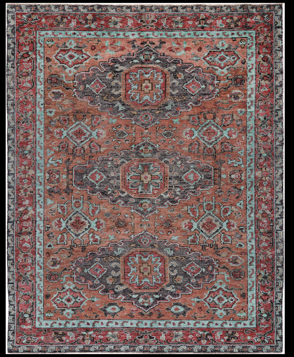 10' x 13' Blue and Red Wool Floral Hand Knotted Distressed Area Rug