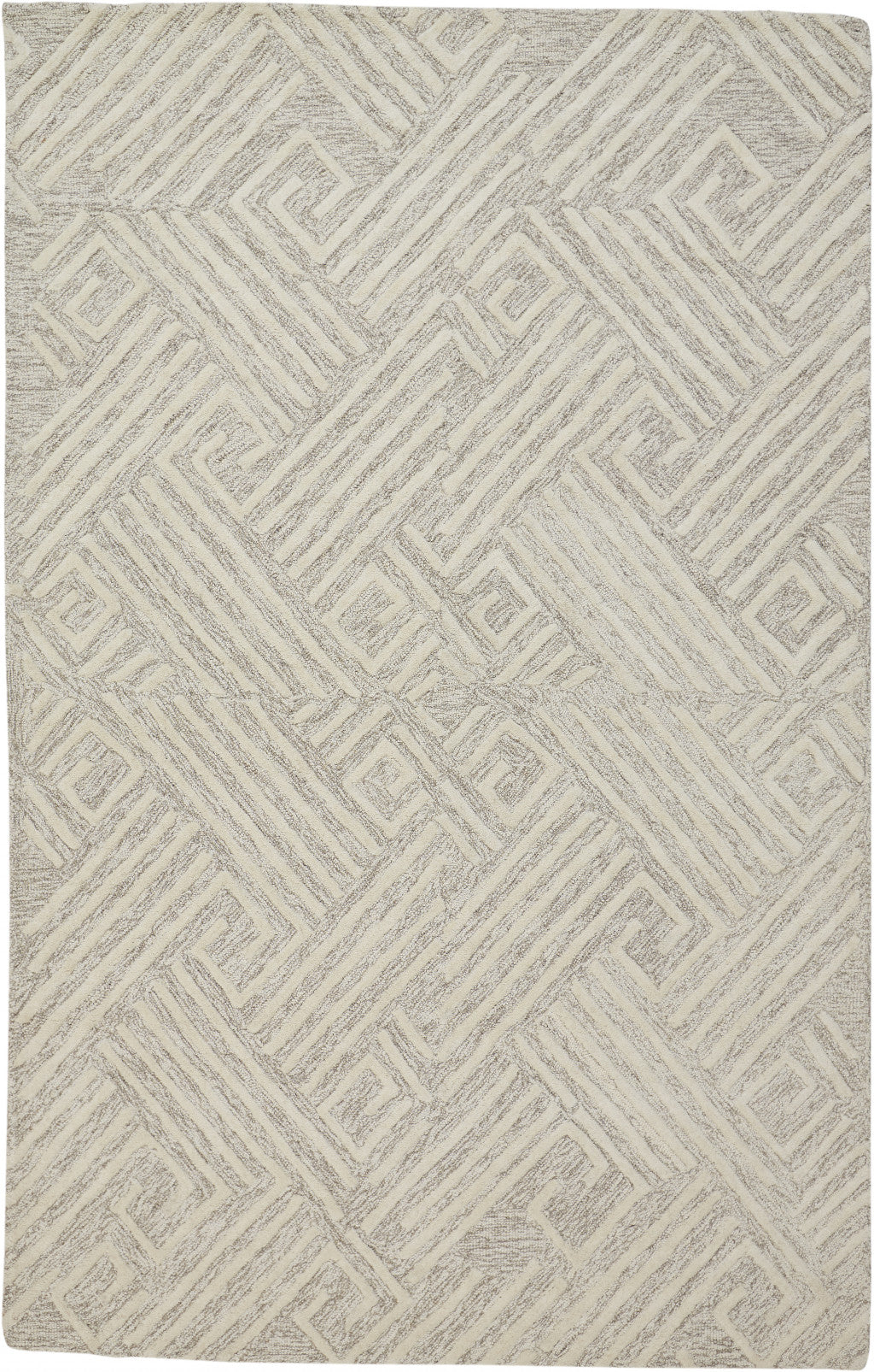 4' X 6' Tan And Ivory Wool Geometric Tufted Handmade Stain Resistant Area Rug