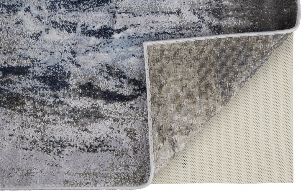 8' X 11' Blue Gray And White Abstract Stain Resistant Area Rug