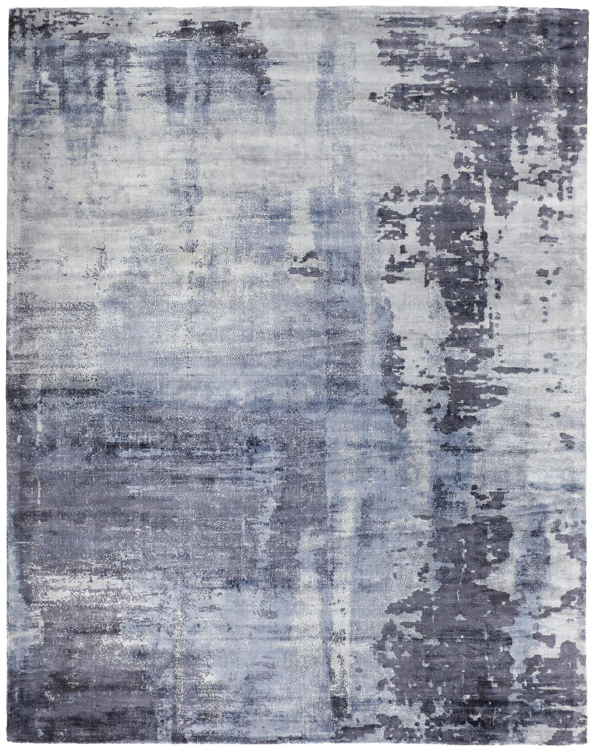 8' X 10' Blue Gray And Ivory Abstract Hand Woven Area Rug