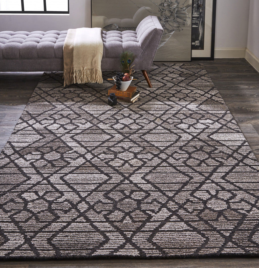 4' X 6' Taupe Black And Gray Wool Paisley Tufted Handmade Area Rug