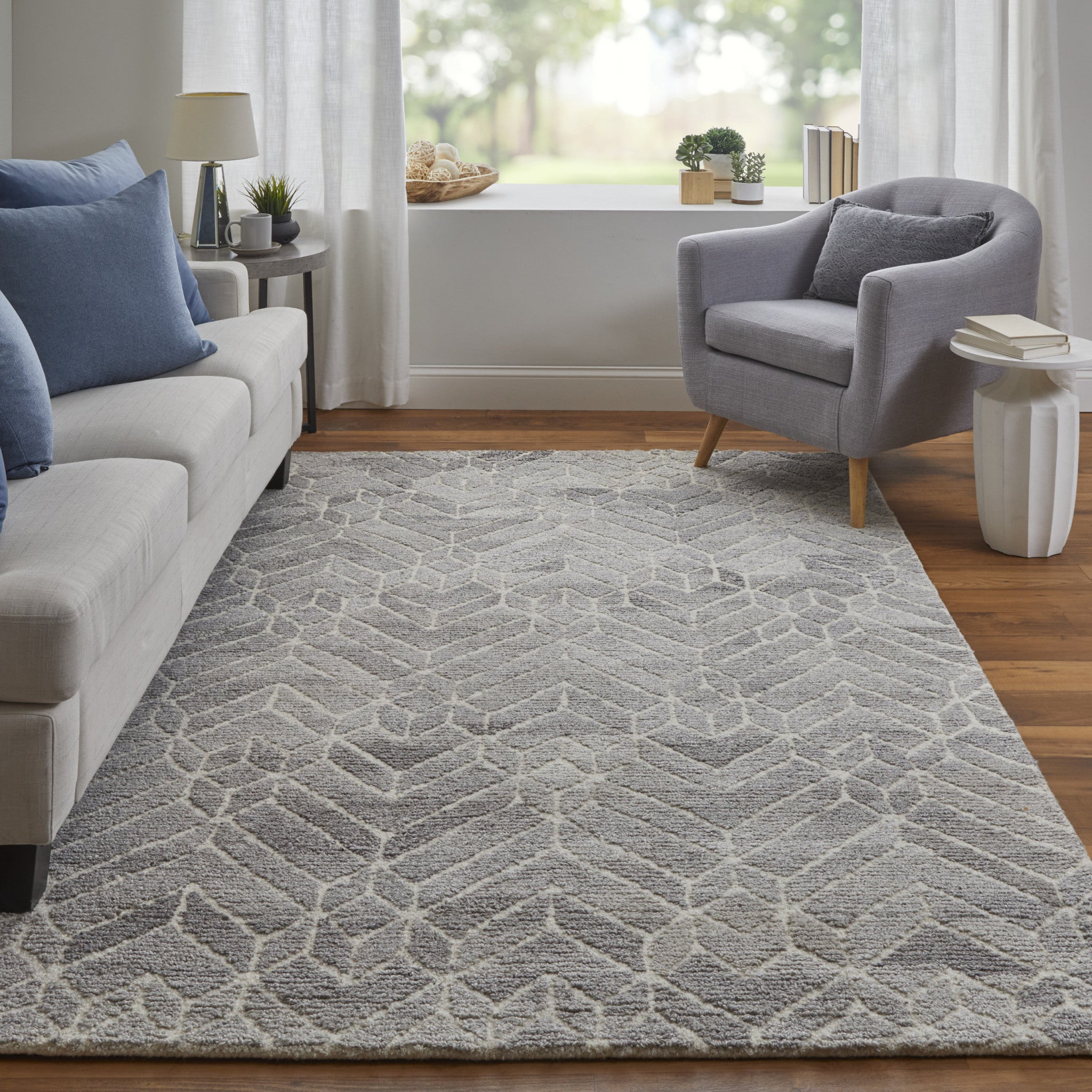 4' X 6' Taupe Gray And Ivory Wool Geometric Tufted Handmade Area Rug