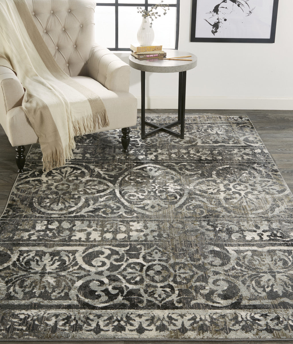 7' X 10' Gray Ivory And Taupe Abstract Stain Resistant Area Rug