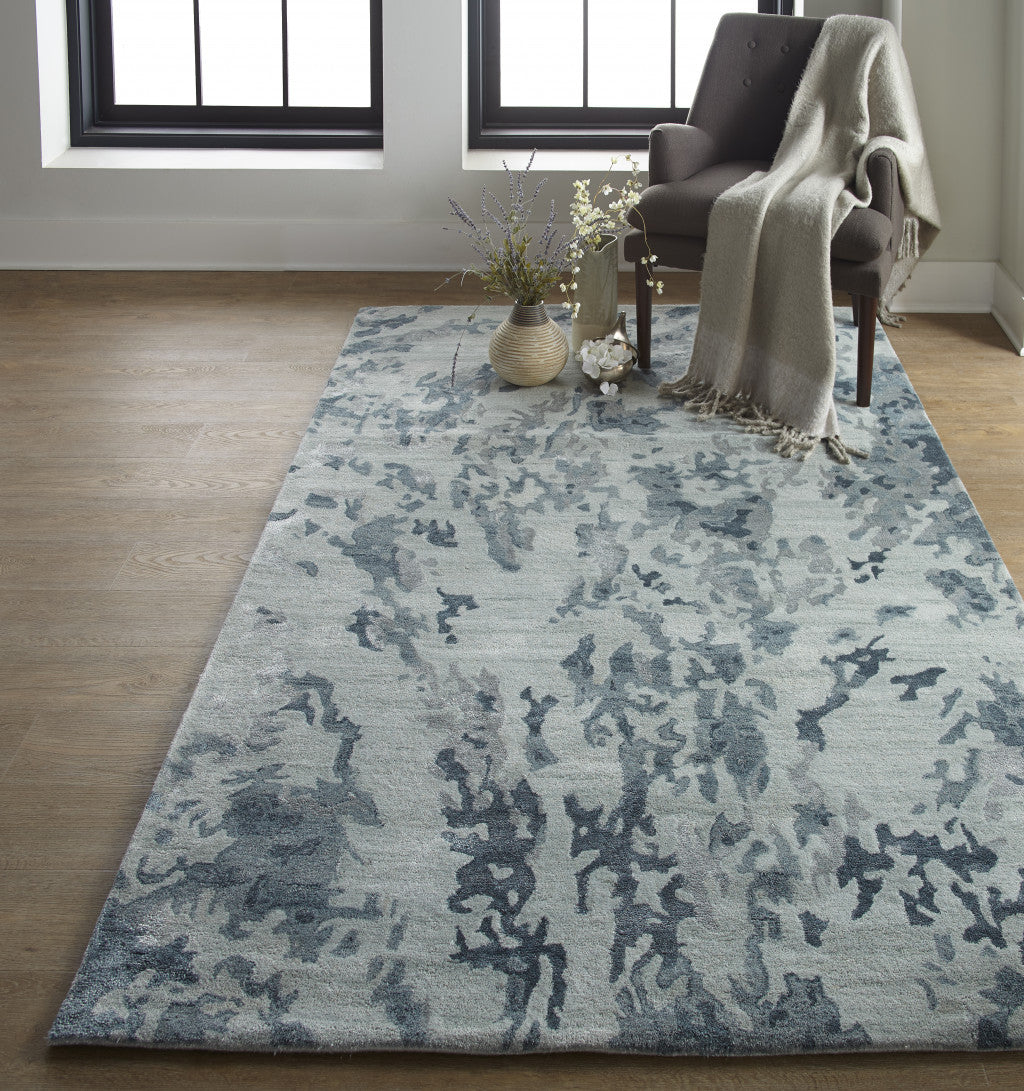 4' X 6' Blue Green And Silver Abstract Tufted Handmade Area Rug