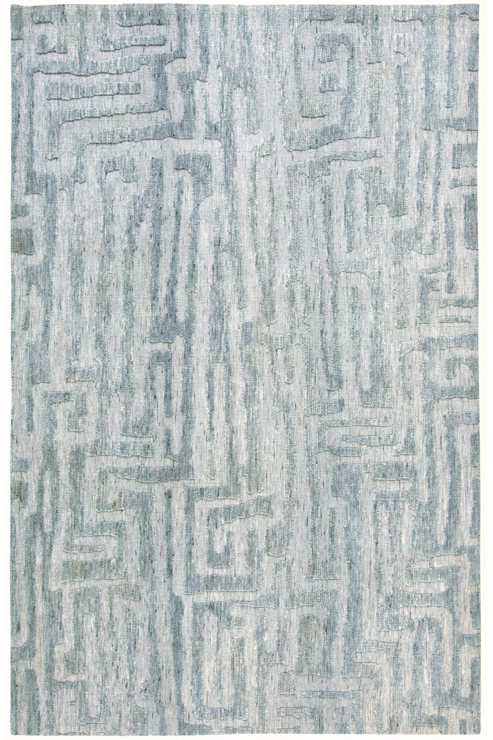 5' X 8' Blue Ivory And Gray Geometric Distressed Stain Resistant Area Rug