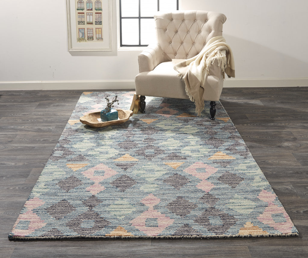 4' X 6' Gray Blue And Green Wool Geometric Tufted Handmade Area Rug