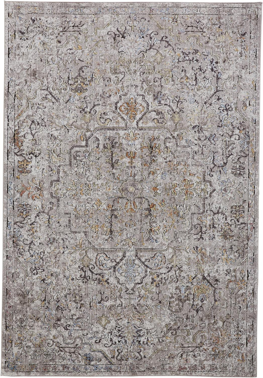 4' X 6' Gray Taupe And Yellow Abstract Stain Resistant Area Rug