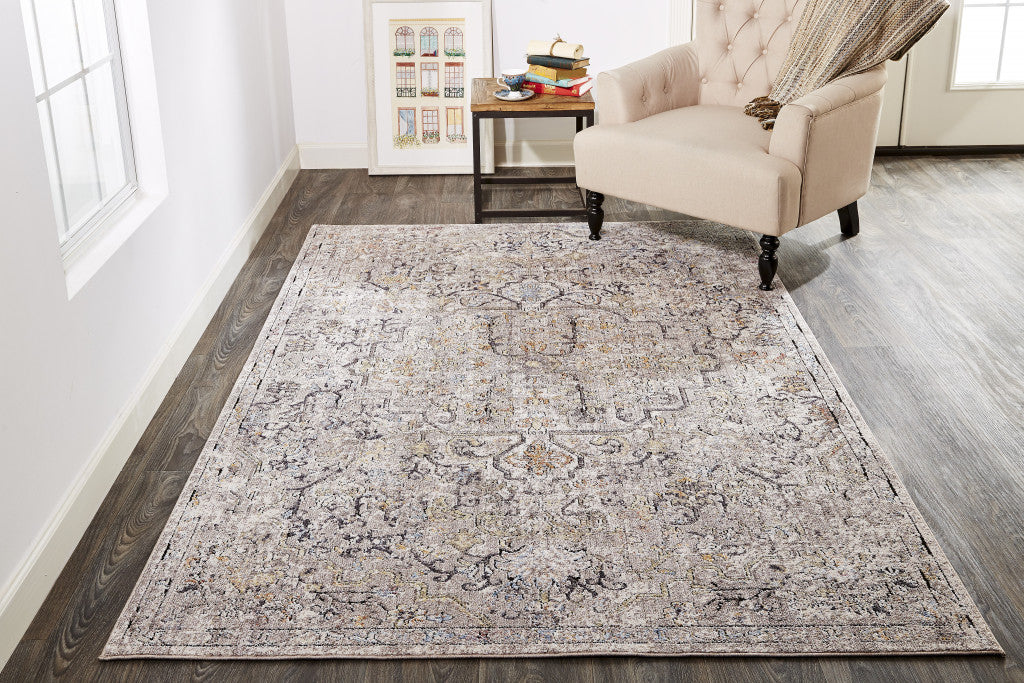 4' X 6' Gray Taupe And Yellow Abstract Stain Resistant Area Rug