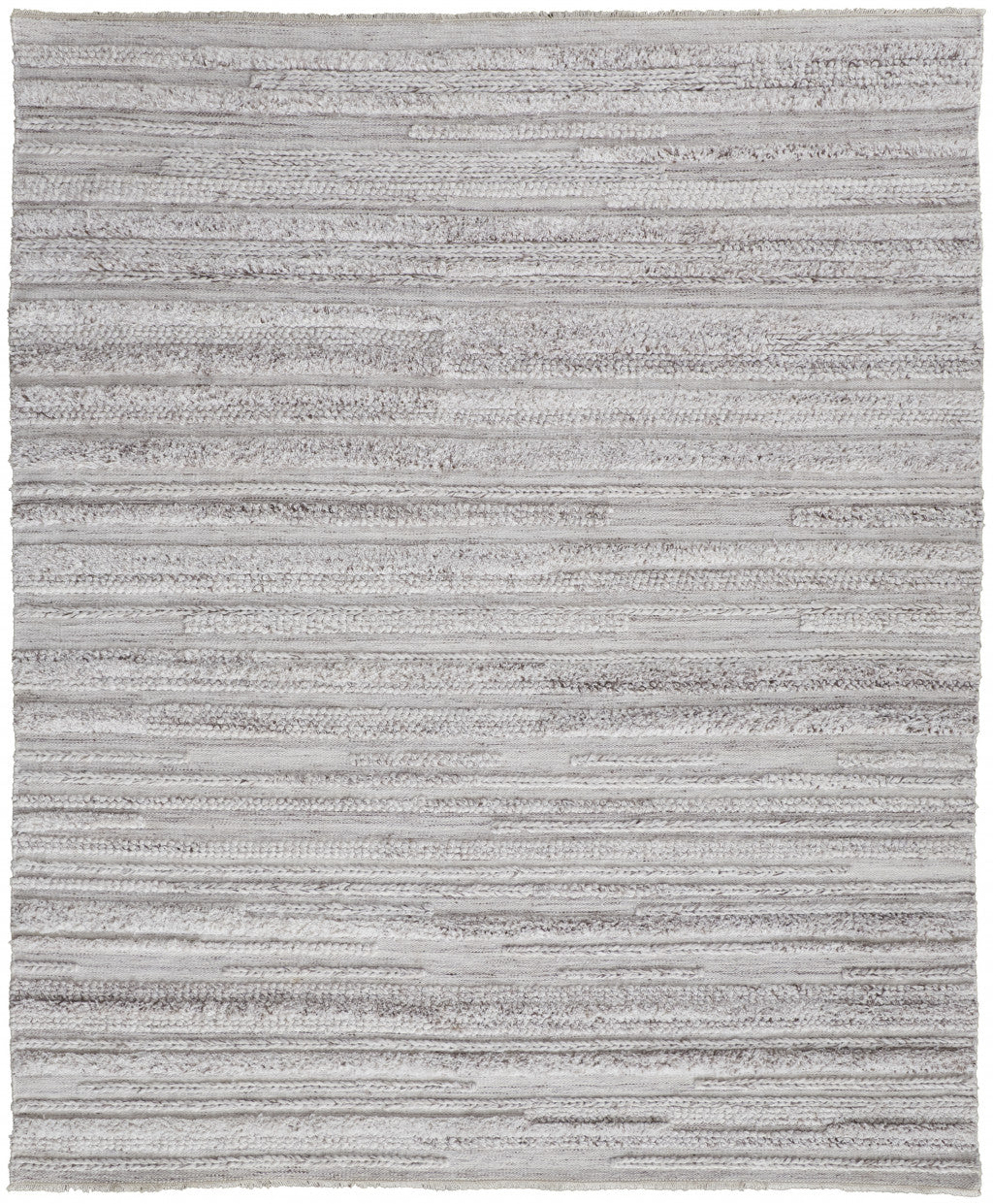 8' X 10' Gray And Ivory Striped Hand Woven Stain Resistant Area Rug