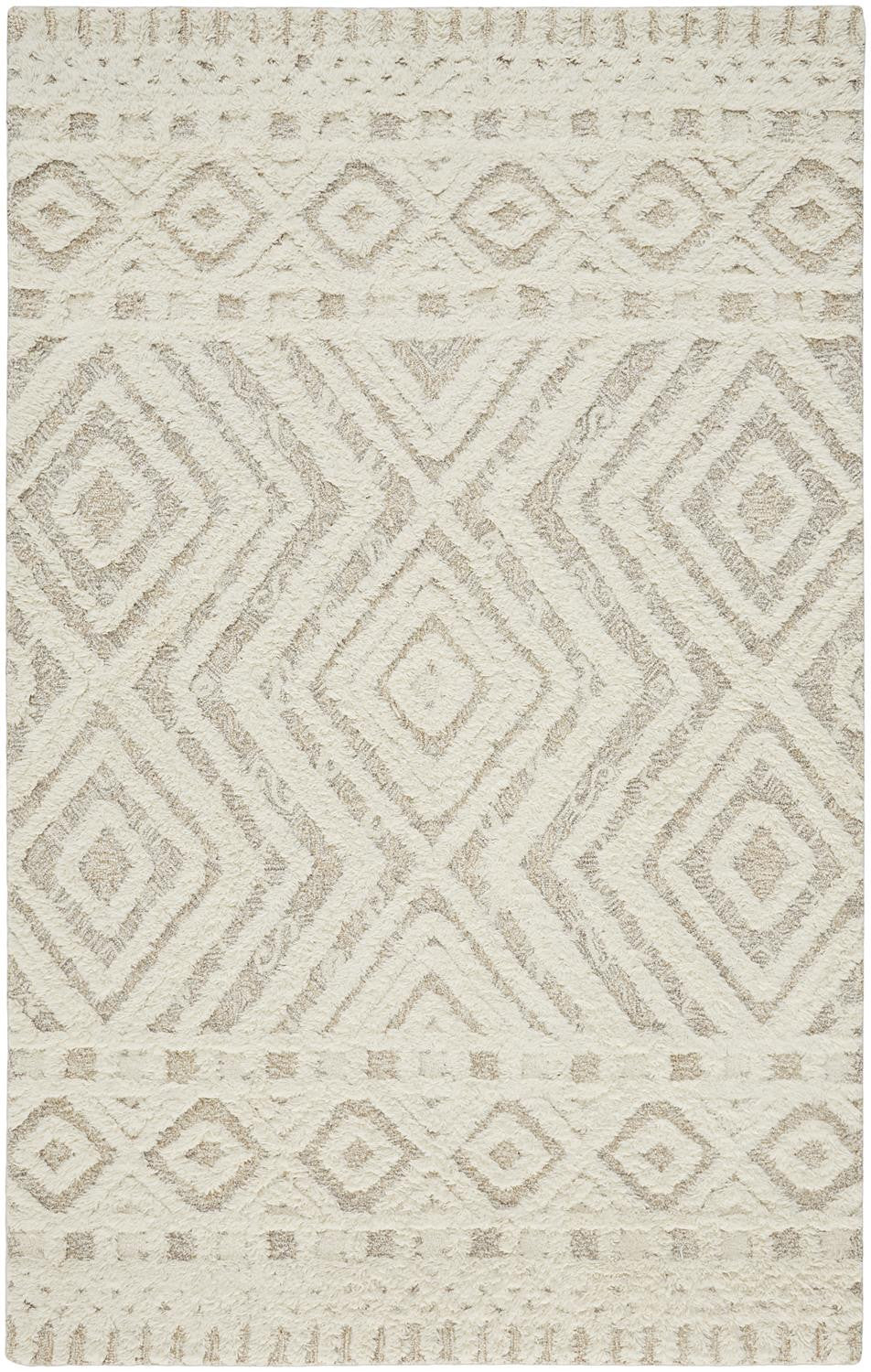 10' X 14' Ivory And Tan Wool Geometric Tufted Handmade Stain Resistant Area Rug