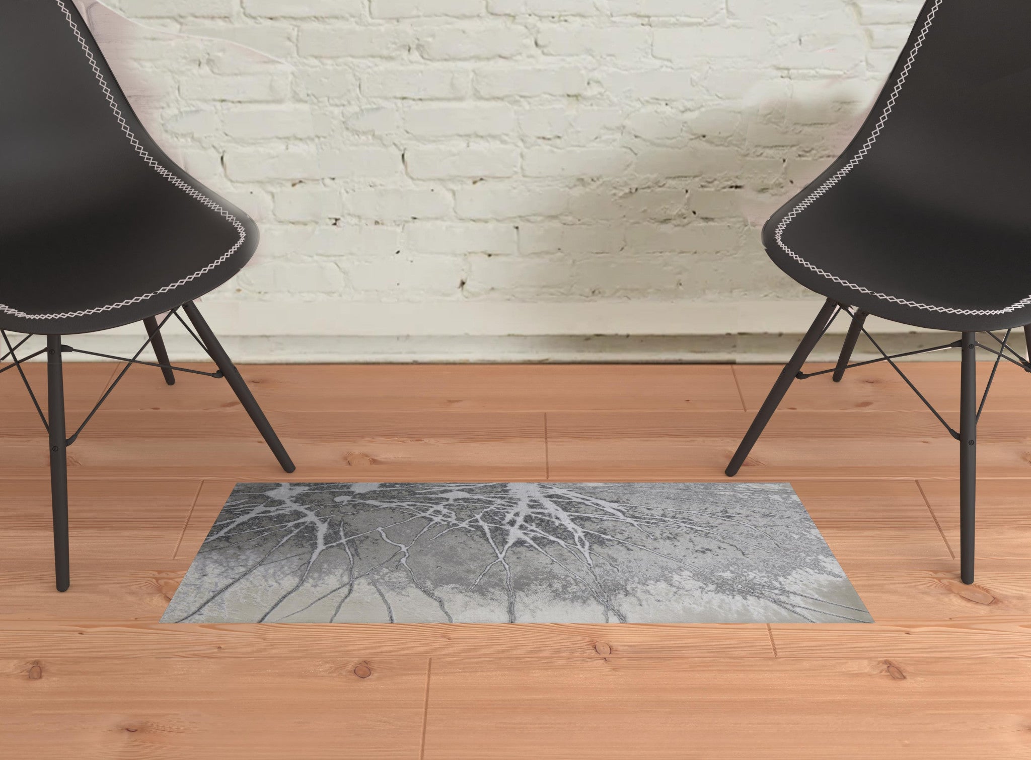 8' X 10' Gray Silver And Ivory Abstract Power Loom Area Rug