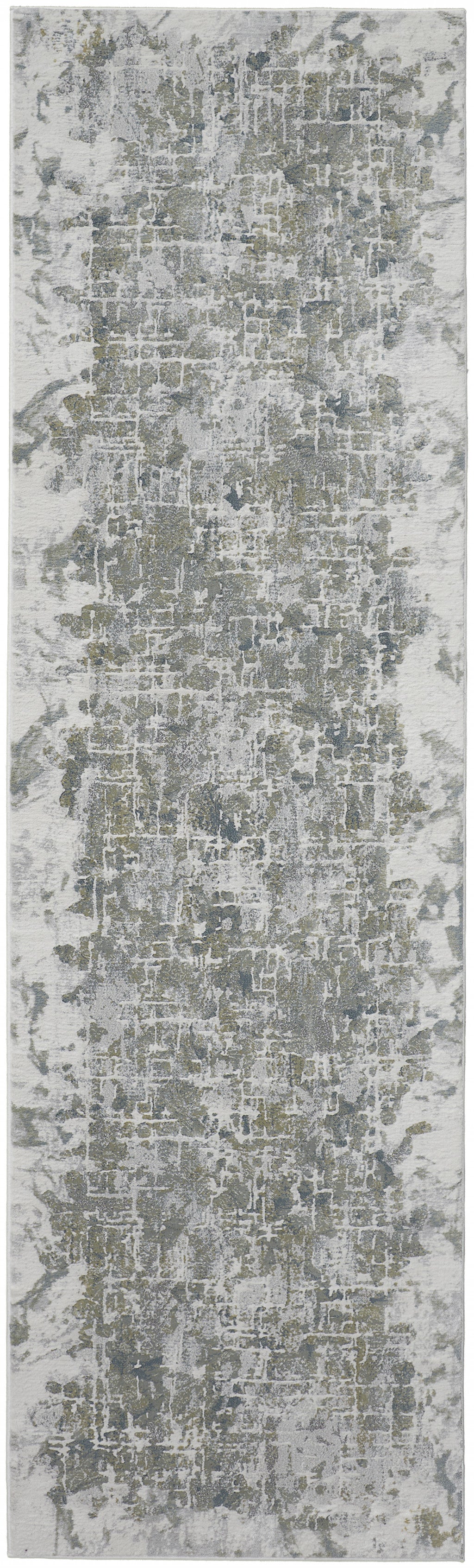 8' X 10' Green Gray And Ivory Abstract Distressed Stain Resistant Area Rug