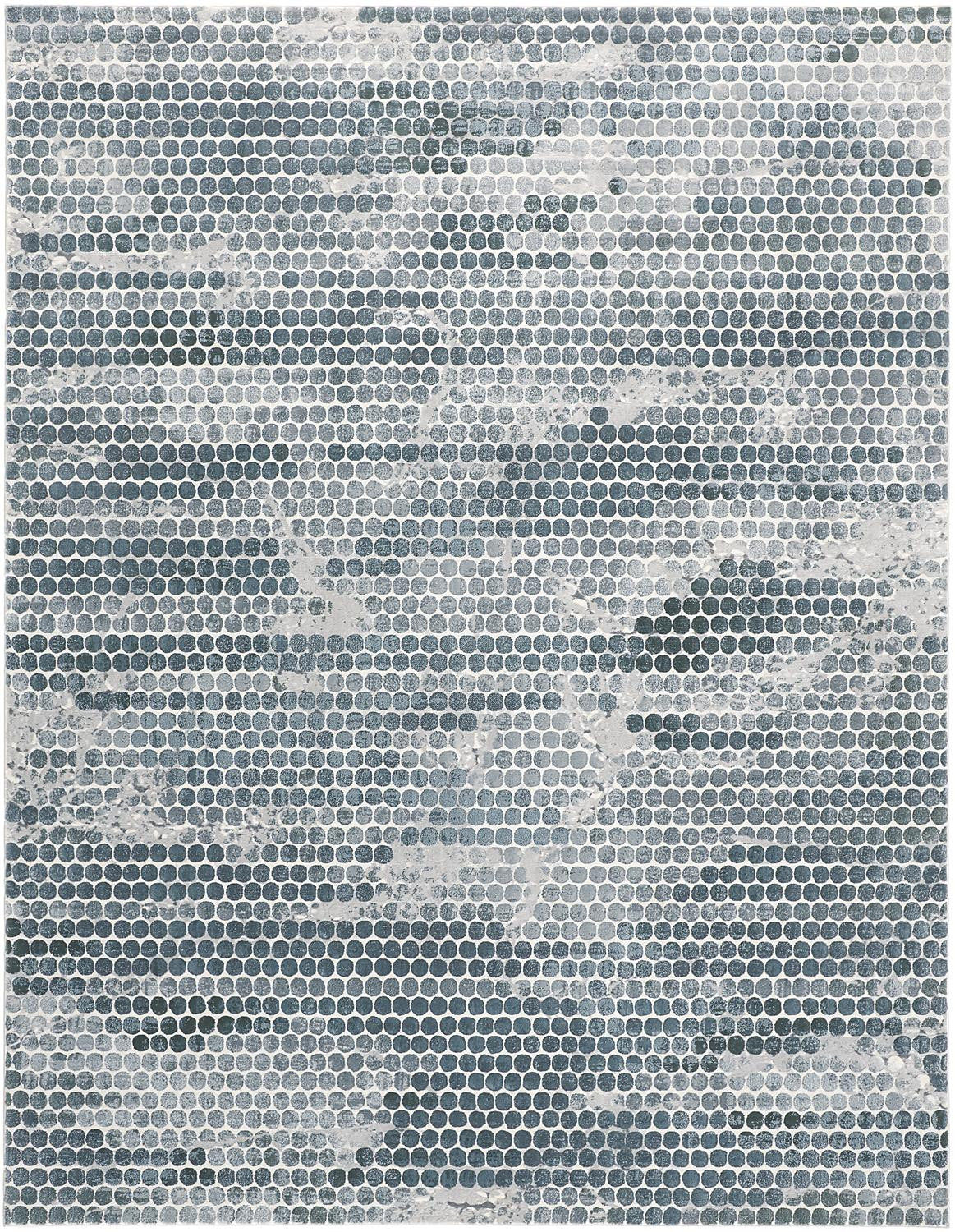 8' X 10' Blue And Gray Polka Dots Distressed Stain Resistant Area Rug