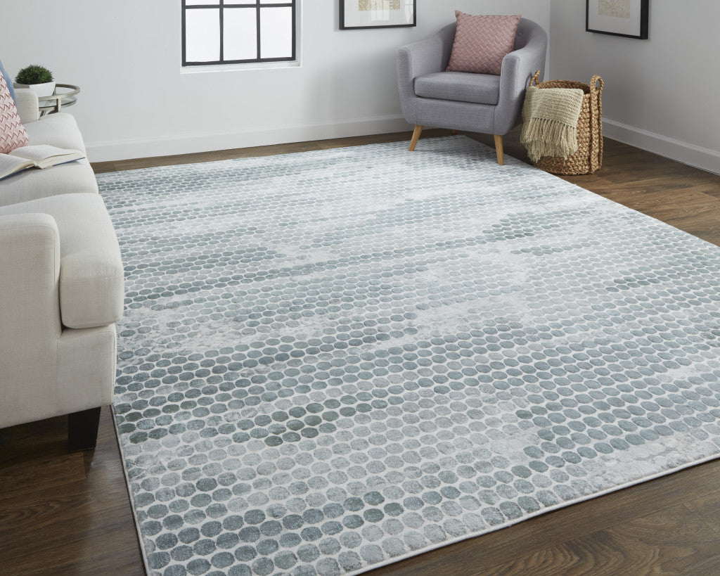 8' X 10' Blue And Gray Polka Dots Distressed Stain Resistant Area Rug