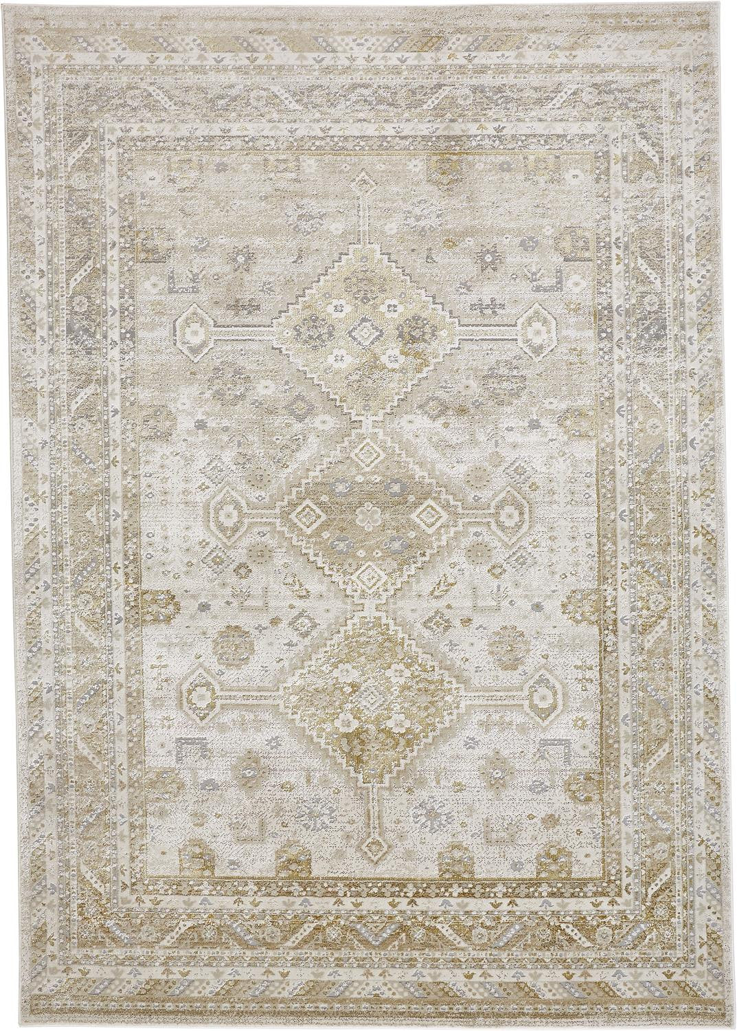 8' X 11' Gold And Ivory Floral Stain Resistant Area Rug