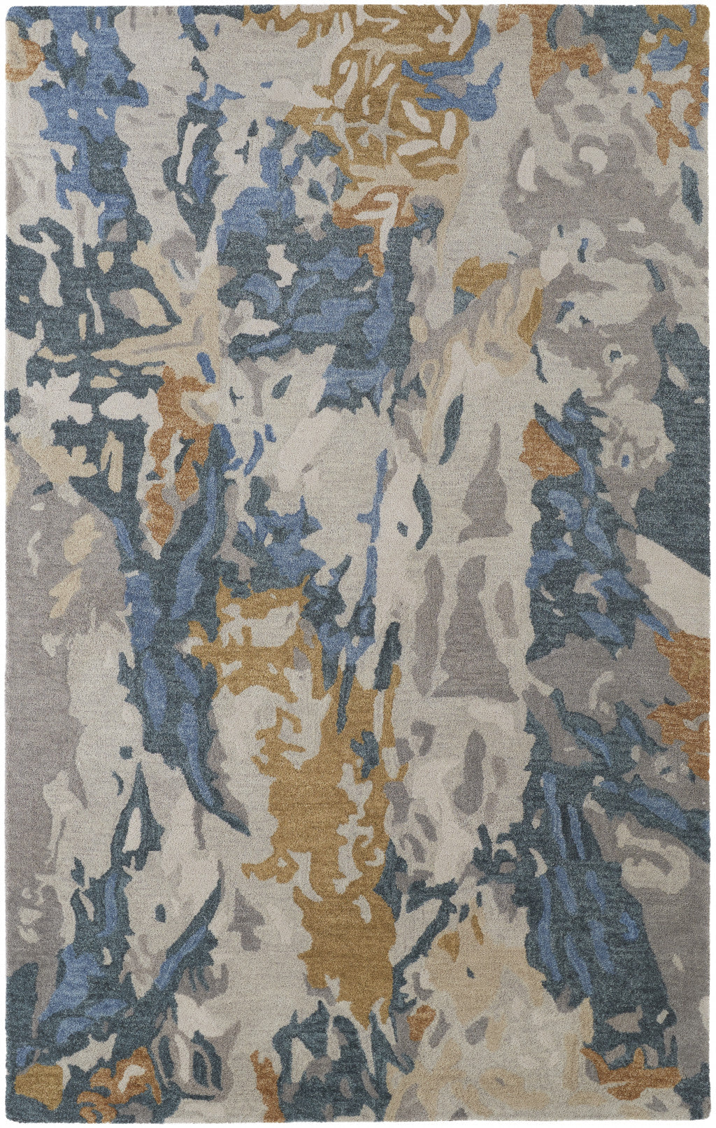 4' X 6' Gray Blue And Gold Wool Abstract Tufted Handmade Stain Resistant Area Rug