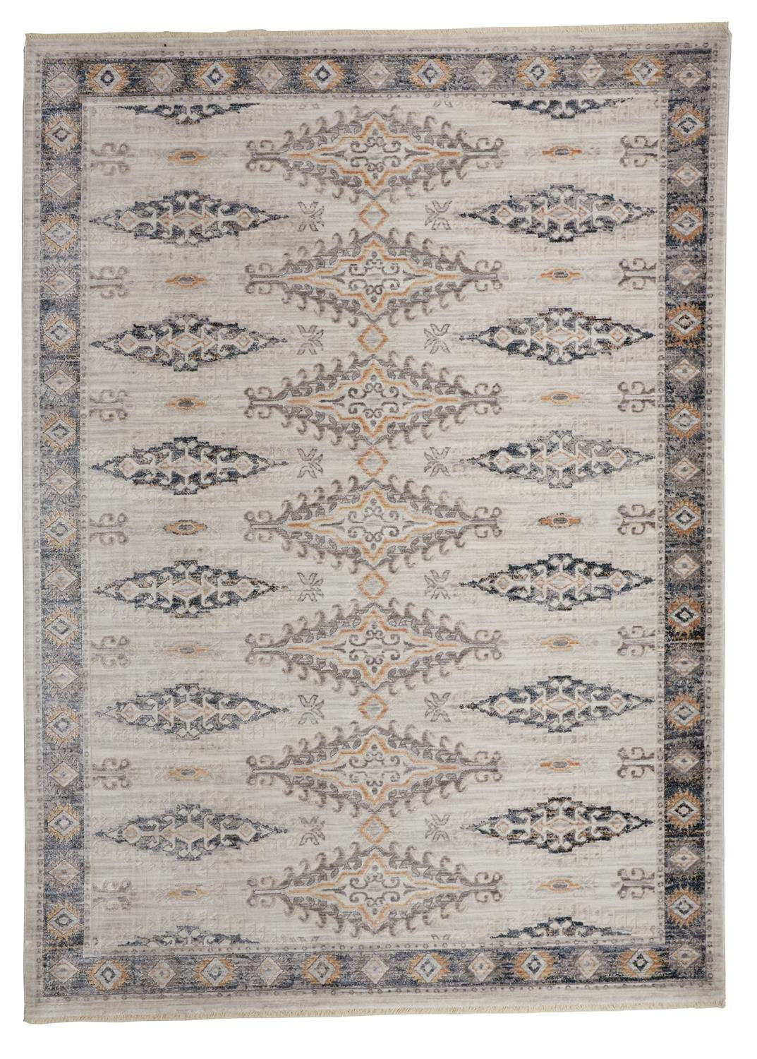 5' X 7' Gray Blue And Orange Floral Stain Resistant Area Rug