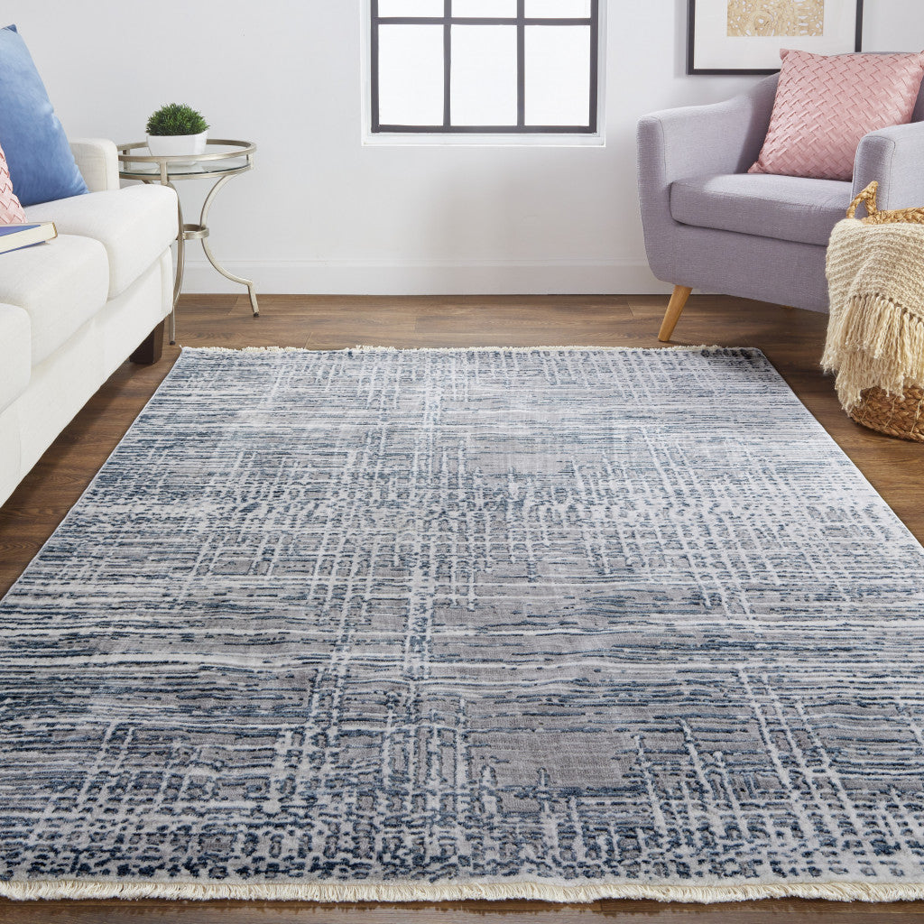 4' X 6' Gray And Blue Abstract Stain Resistant Area Rug