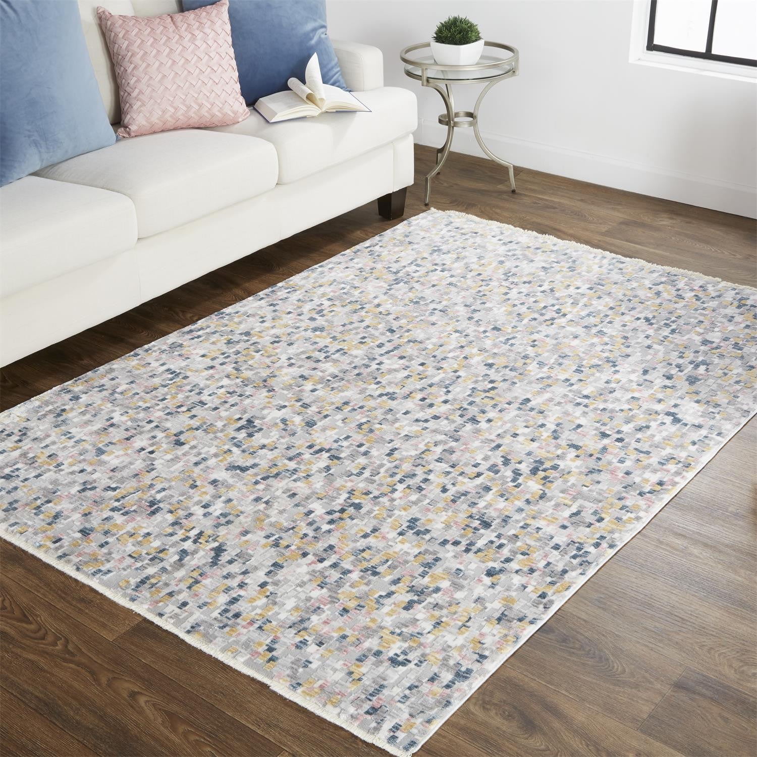 2' X 3' Taupe Tan And Orange Abstract Stain Resistant Area Rug