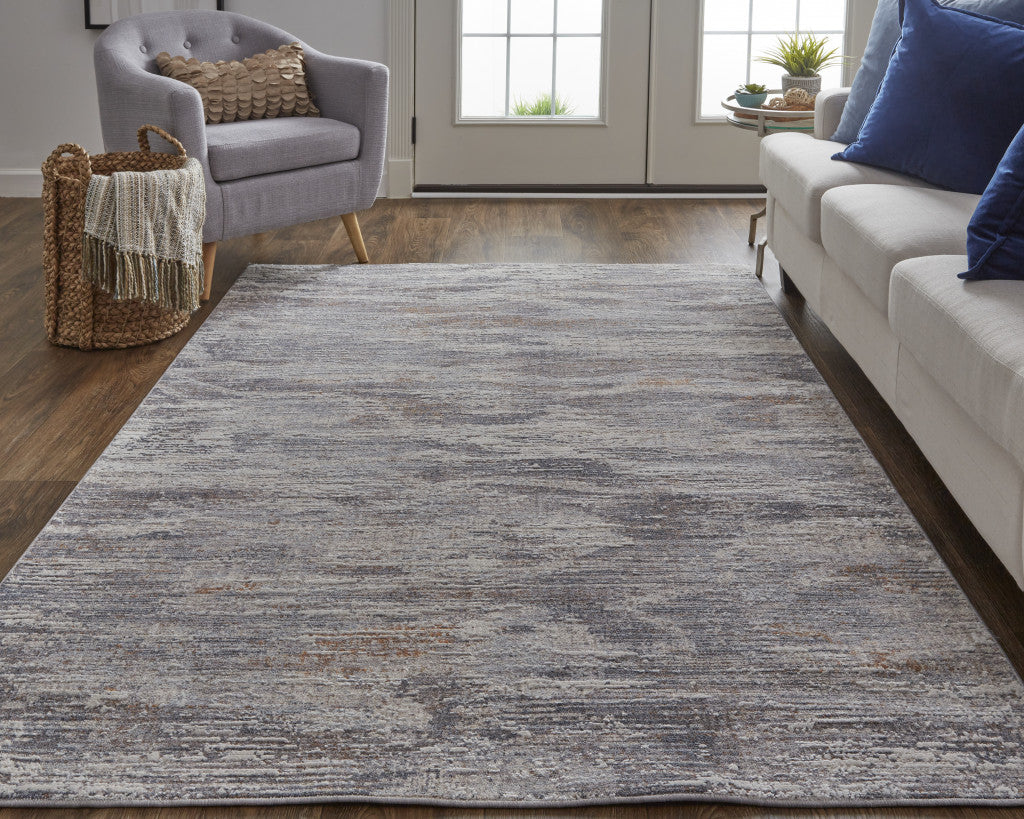 8' X 10' Tan Taupe And Gray Abstract Power Loom Distressed Stain Resistant Area Rug