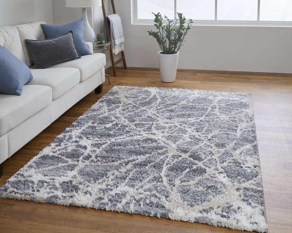 10' X 14' Gray And Ivory Abstract Power Loom Stain Resistant Area Rug