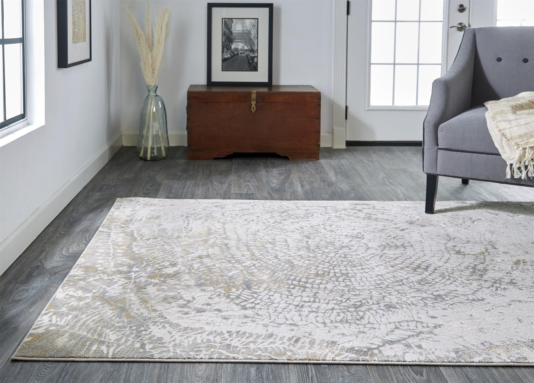 5' X 8' Ivory Tan And Gray Abstract Area Rug