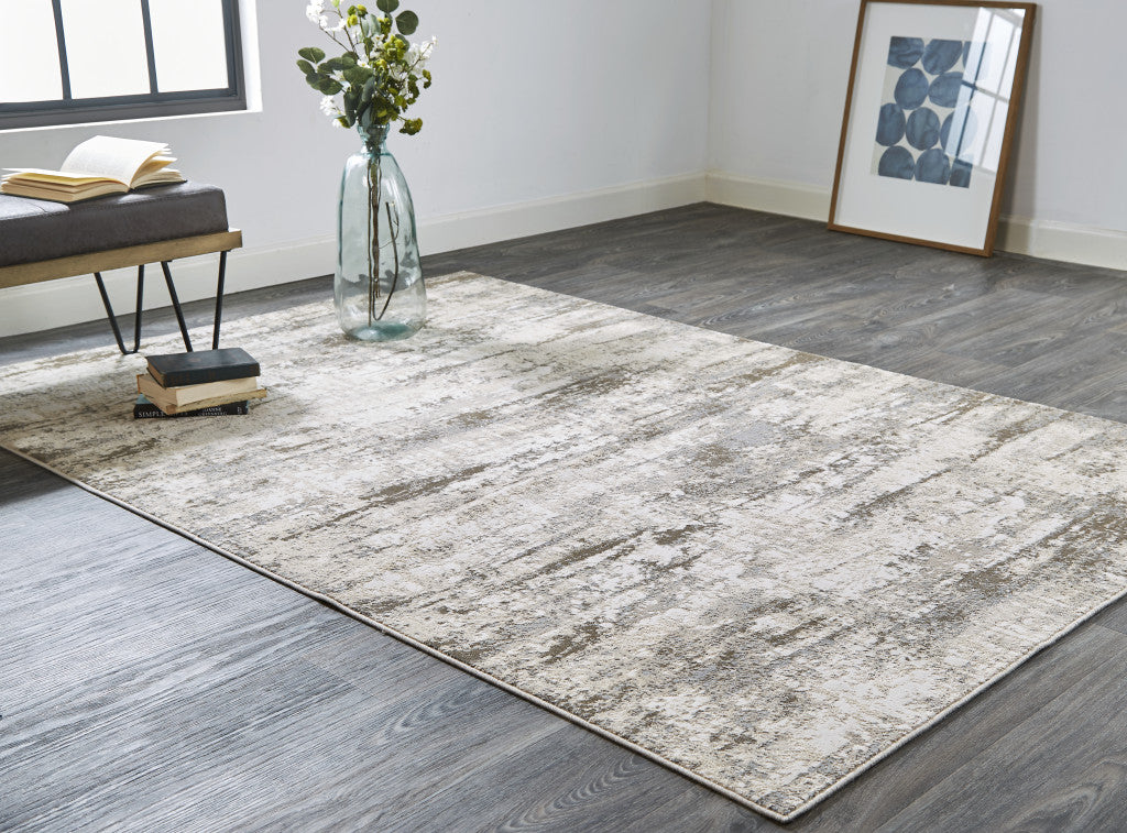 8' X 10' Ivory And Brown Abstract Area Rug